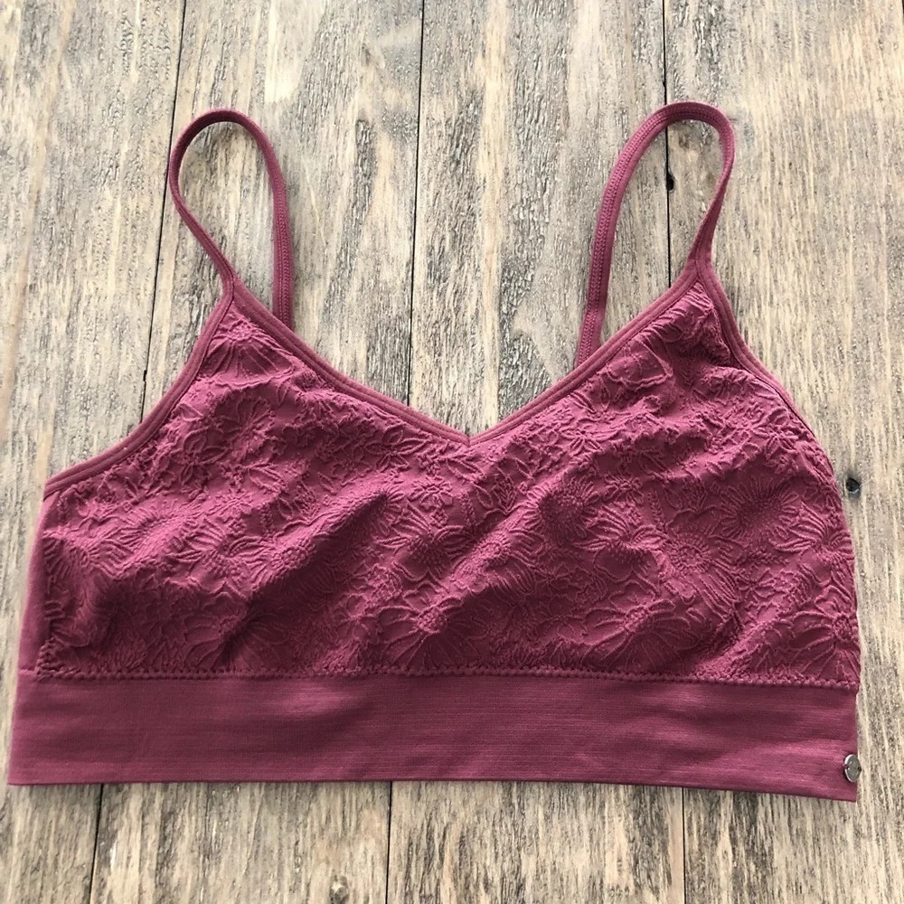Lucky Brand Size Large‎ Stretch V Neck Bralette Bra Floral Microfiber Adjustable